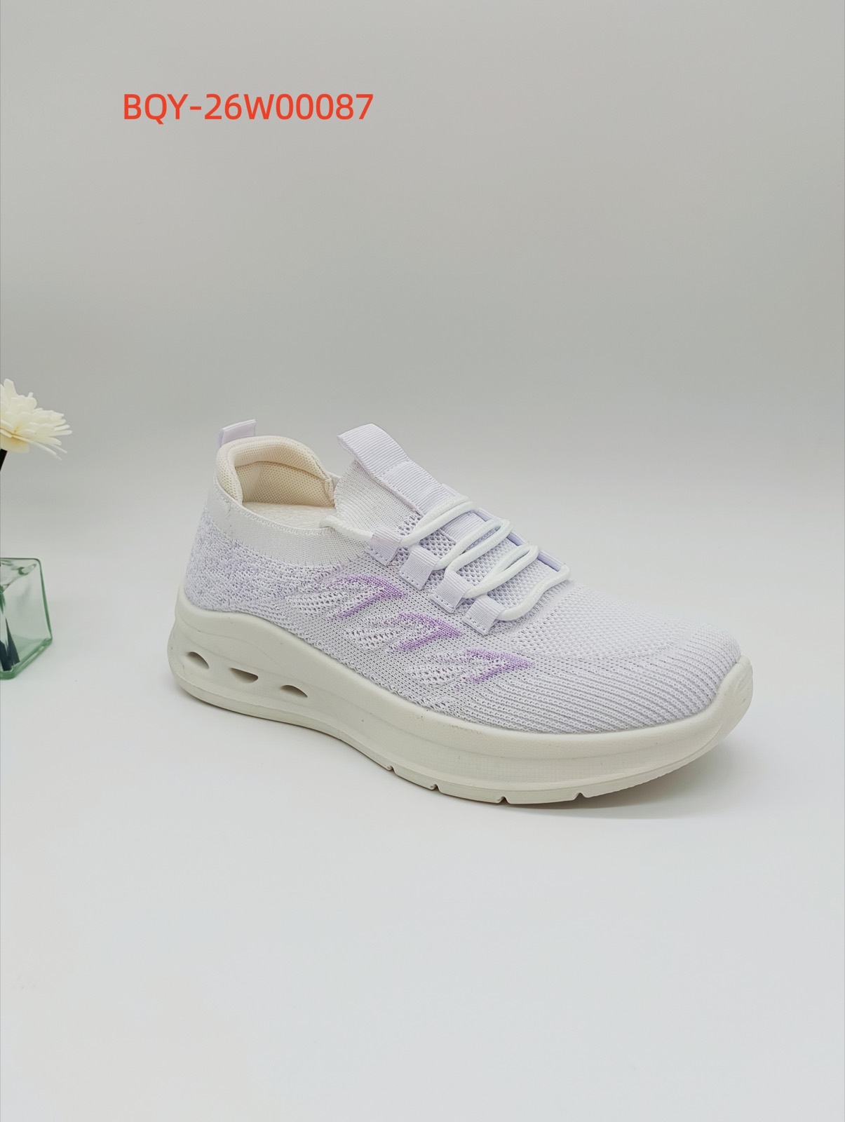 White knit footwear sample developed by BUQINGYUN